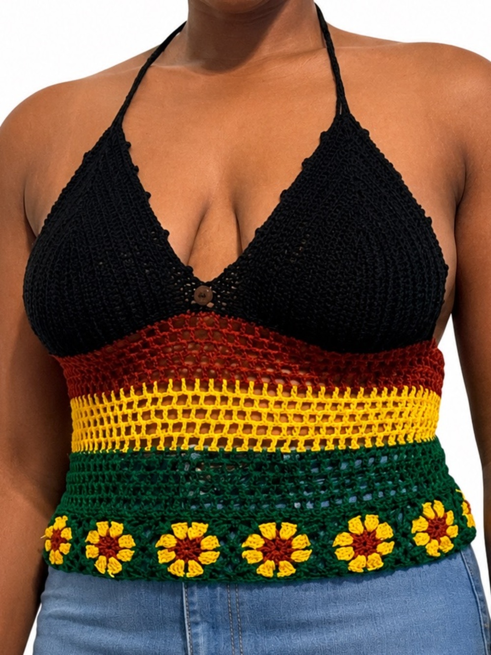 Crochet Halter Top | 100% Cotton | Boho Festival Floral Tank - Picture 2 of 9